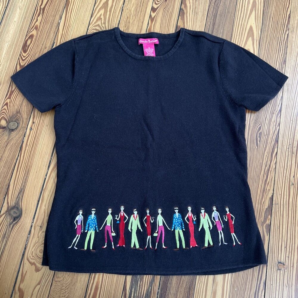 Vintage Alexander Bartlett Woman Novelty Print Embroidered Grannycore Sweater